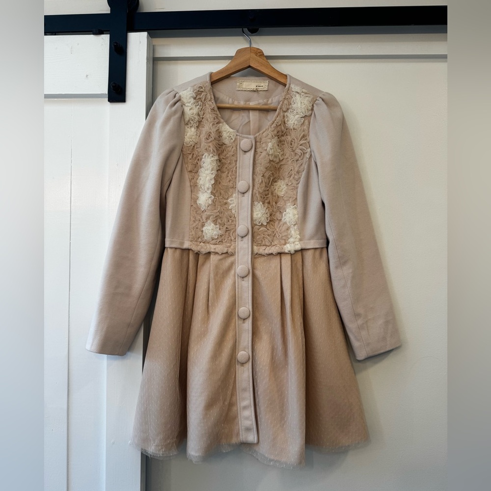 A'Reve Cream and Tan Formal Pea Coat